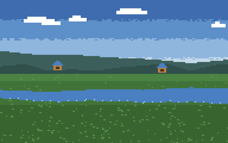 A river valley under a blue sky.