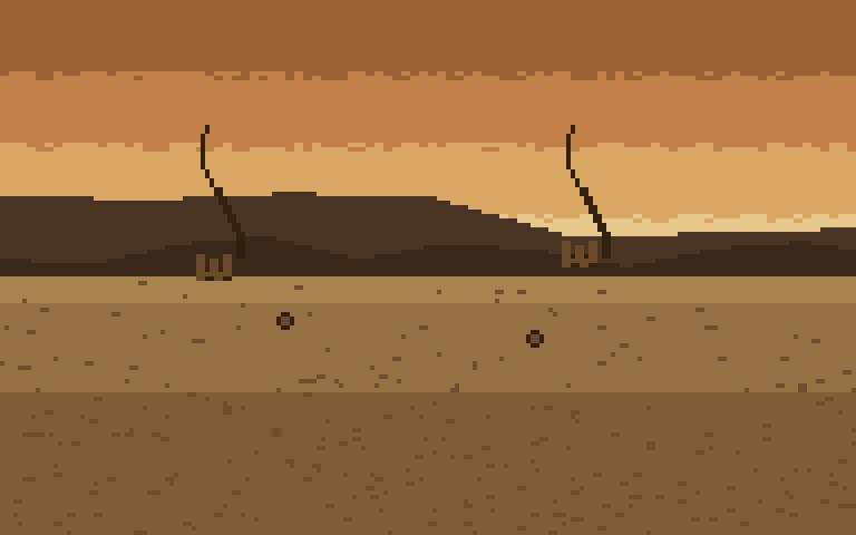 Ochre dust with ruins and smoke.
